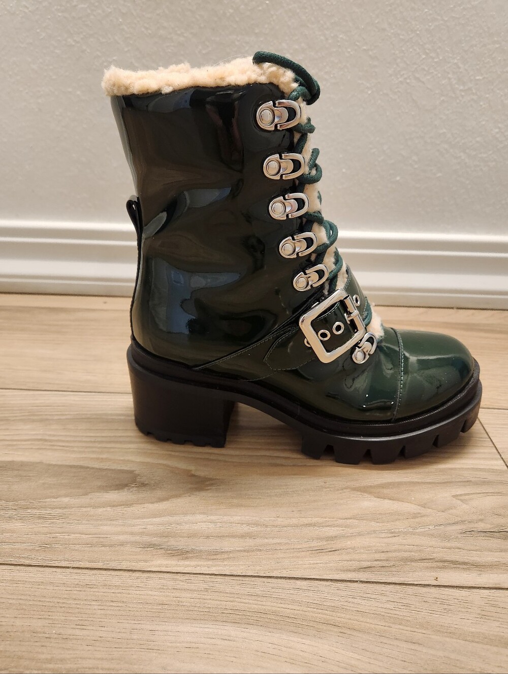Jeffery Campbell Dark Green "Checked" Platform Combat Boots Size 8 - Picture 8 of 10